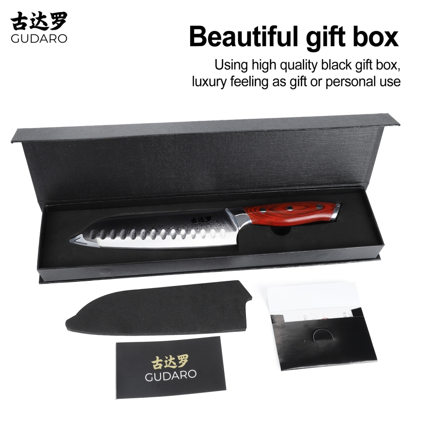 Gudaro - damastterasest Santoku kööknuga KENSHO 7, 67-kihtne teras, pikkus 17,5 cm