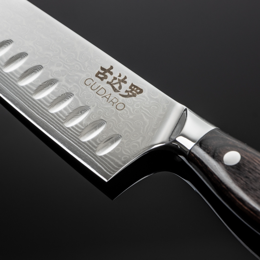 Gudaro - damaskusest Santoku kööginuga SHIRO 7, 67-kihiline teras, tera pikkus 17,5 cm
