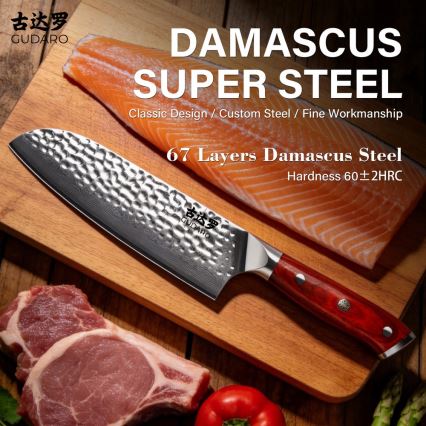 Gudaro - MIYABI damaskusest Santoku kööginuga 7, 67-kihiline teras, tera pikkus 17,5 cm