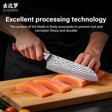 Gudaro - MIYABI damaskusest Santoku kööginuga 7, 67-kihiline teras, tera pikkus 17,5 cm