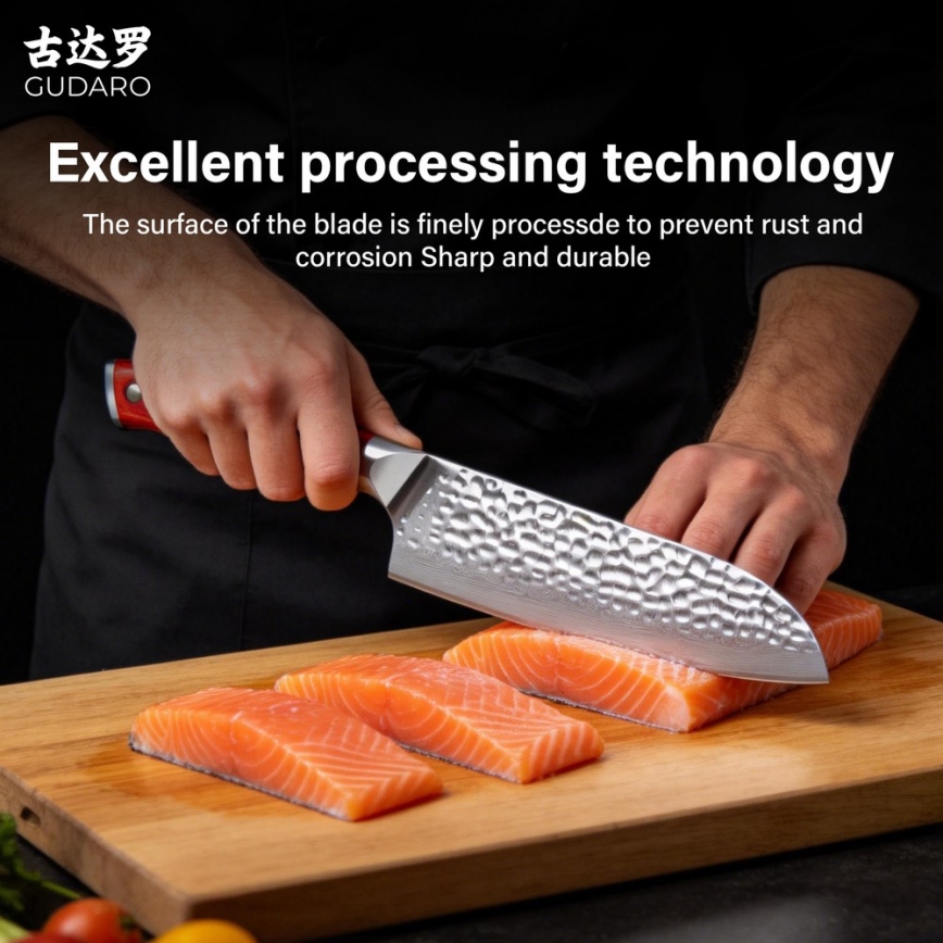Gudaro - MIYABI damaskusest Santoku kööginuga 7, 67-kihiline teras, tera pikkus 17,5 cm