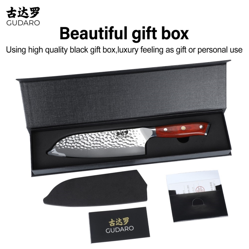 Gudaro - MIYABI damaskusest Santoku kööginuga 7, 67-kihiline teras, tera pikkus 17,5 cm