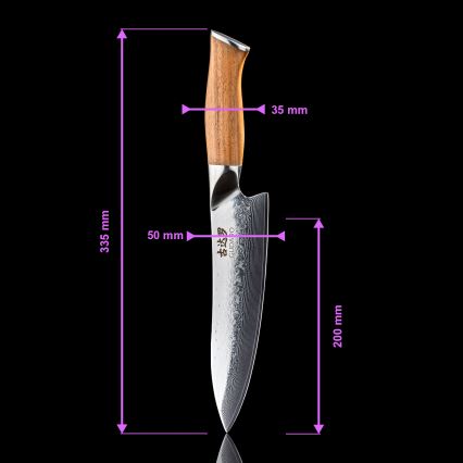 Gudaro - Damaskterasest peakoka nuga TAKUMI 8, 67-kihiline teras, pikkus 20 cm, pähklipuidust käepide