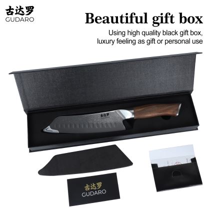 Gudaro - damaskusest Santoku kööginuga TAKUMI 7, 67-kihiline teras, pikkus 17,5 cm, pähklipuit