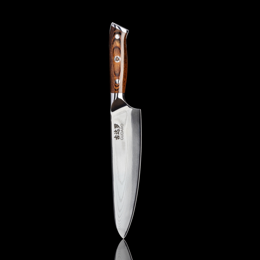Gudaro - KOMPLEKT 1x damaaskterasest peakoka nuga FENG 8, 67-kihiline teras, pikkus 20 cm + 1x damaaskterasest Santoku kööginuga FENG 7,5, 67-kihiline teras, pikkus 18 cm + 1x TASUTA damaaskterasest puuviljanuga FENG 3,5, 67-kihiline teras, pikkus