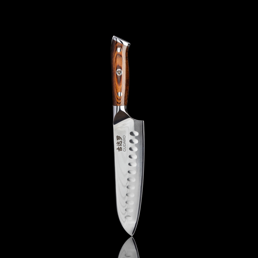 Gudaro - KOMPLEKT 1x damaaskterasest peakoka nuga FENG 8, 67-kihiline teras, pikkus 20 cm + 1x damaaskterasest Santoku kööginuga FENG 7,5, 67-kihiline teras, pikkus 18 cm + 1x TASUTA damaaskterasest puuviljanuga FENG 3,5, 67-kihiline teras, pikkus