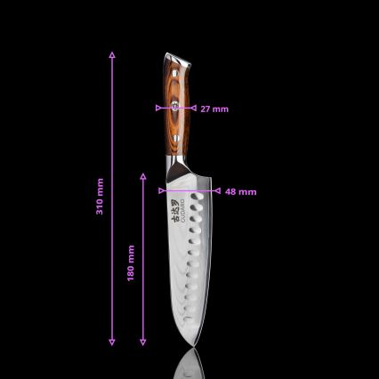 Gudaro - KOMPLEKT 1x damaaskterasest peakoka nuga FENG 8, 67-kihiline teras, pikkus 20 cm + 1x damaaskterasest Santoku kööginuga FENG 7,5, 67-kihiline teras, pikkus 18 cm + 1x TASUTA damaaskterasest puuviljanuga FENG 3,5, 67-kihiline teras, pikkus