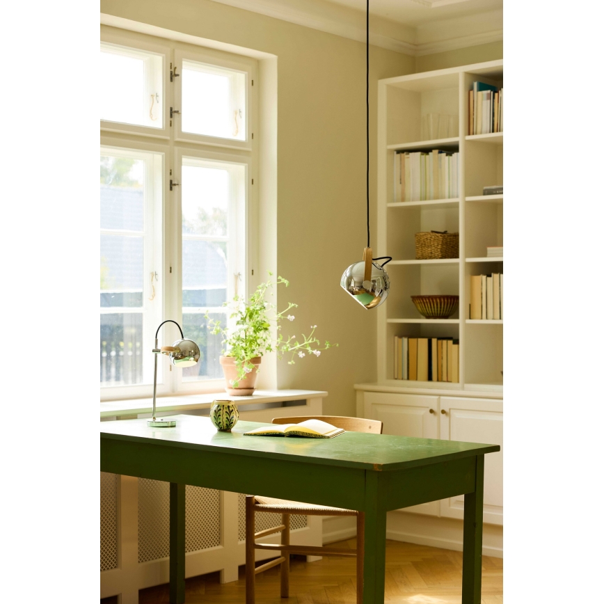 Halo Design 734443 - Rippvalgusti kaabliga DC 1xE27/40W/230V, läbimõõt 18 cm, läikiv kroom/tamm