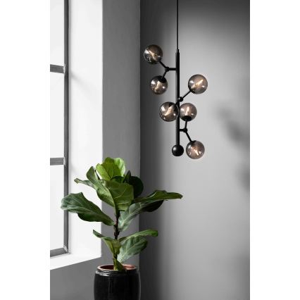 Halo Design 738854 - Laelamp riputuskaabliga ATOM 6xG9/28W/230V, läbimõõt 30 cm, must/suitsune must