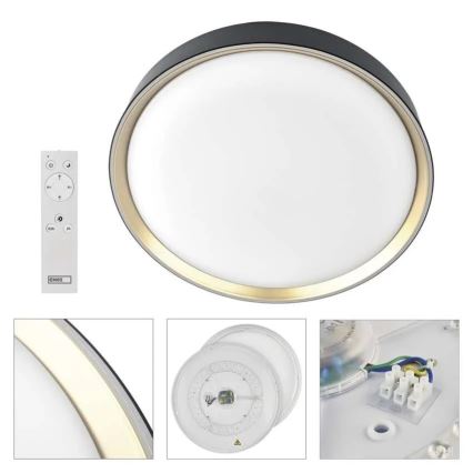 Hämardatav LED-laelamp ILVI LED/30W/230V 2700-6500K, läbimõõt 40 cm, must/messing + kaugjuhtimispult
