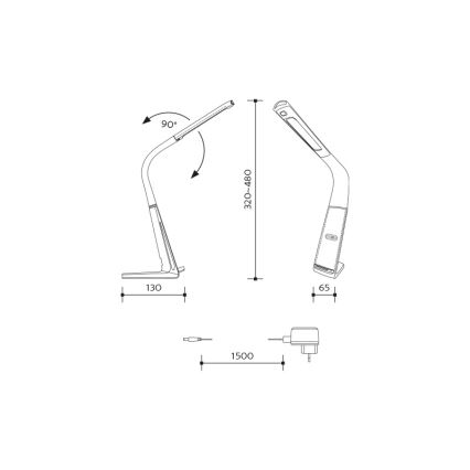 Hämardatav LED-laualamp LORD EVO, traadita laadimise ja liikumisanduriga LED/8W/230V 3000K/4500K/6000K, must