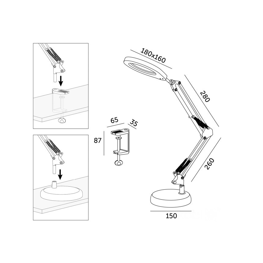 LED-hämardatav laualamp luubiga 2-ühes AURIQ LOUPE LED/10W/5V 3000/4000/6500K valge