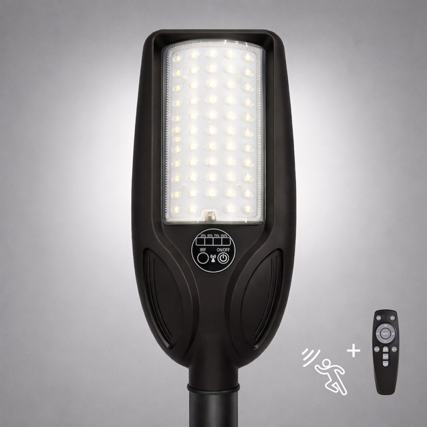 LED hämardatav päikesepaneeliga tänavavalgusti anduriga VENICE LED/50W/3,2V 4000 mAh IP65 must + kaugjuhtimispult