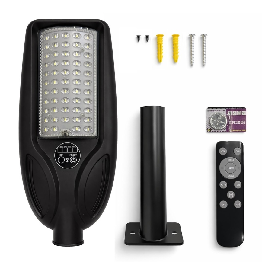 LED hämardatav päikesepaneeliga tänavavalgusti anduriga VENICE LED/50W/3,2V 4000 mAh IP65 must + kaugjuhtimispult