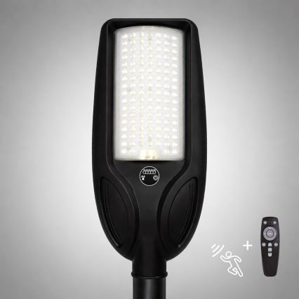 Hämardatav LED-päikesetänavavalgusti anduriga VENICE LED/100W/3,2V 6000 mAh IP65 must + kaugjuhtimispult