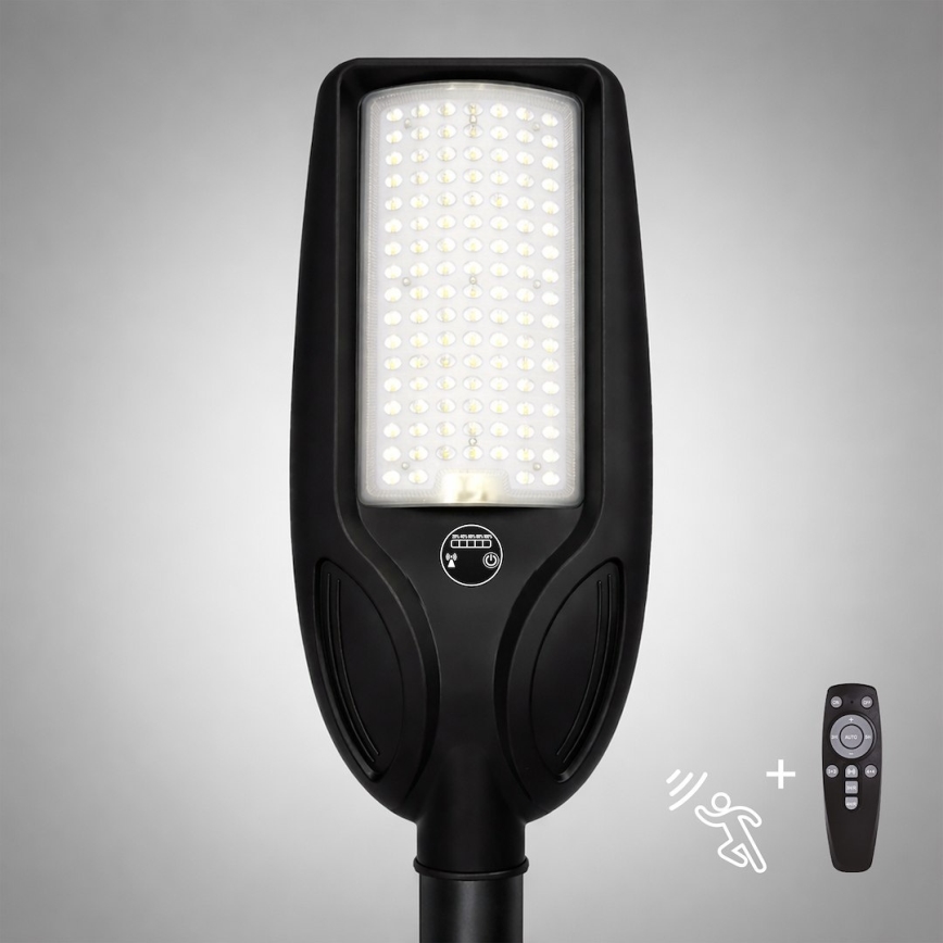 Hämardatav LED-päikesetänavavalgusti anduriga VENICE LED/100W/3,2V 6000 mAh IP65 must + kaugjuhtimispult