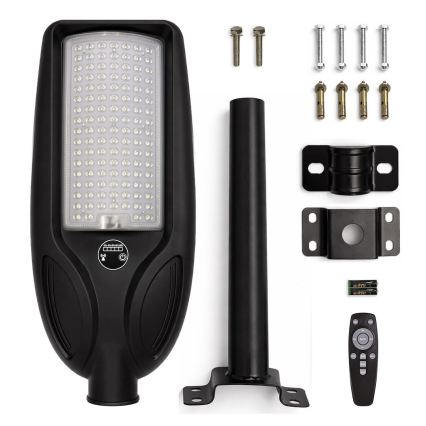 Hämardatav LED-päikesetänavavalgusti anduriga VENICE LED/100W/3,2V 6000 mAh IP65 must + kaugjuhtimispult