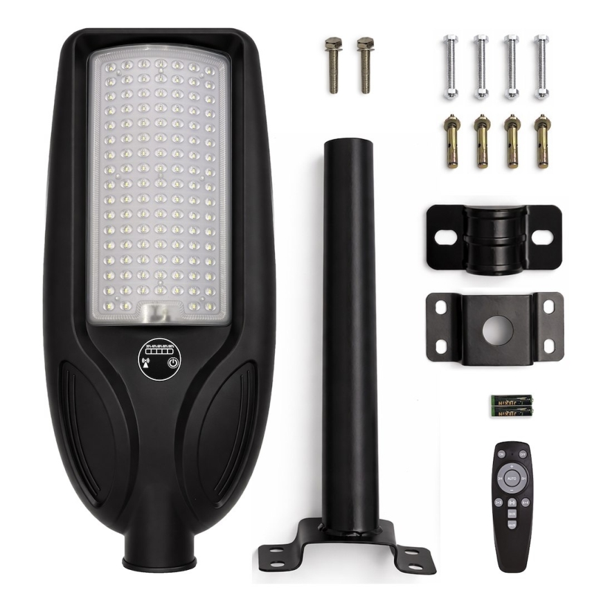 Hämardatav LED-päikesetänavavalgusti anduriga VENICE LED/100W/3,2V 6000 mAh IP65 must + kaugjuhtimispult