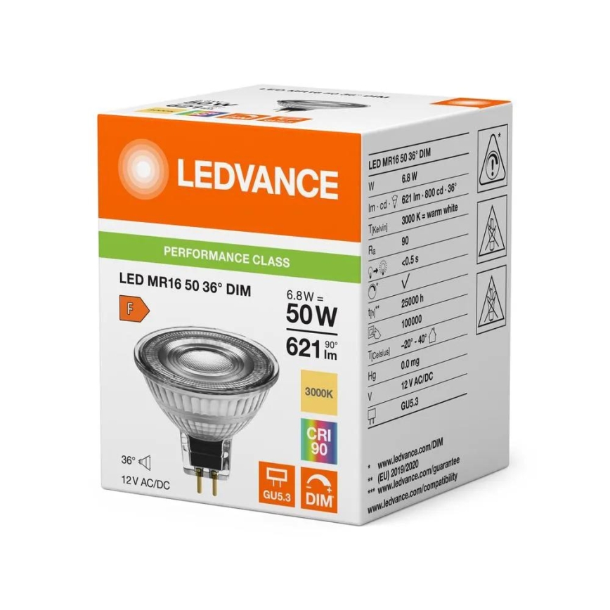 Hämardatav LED-pirn MR16 GU5,3/6,8W/12V 3000K 36° CRI 90 - Ledvance