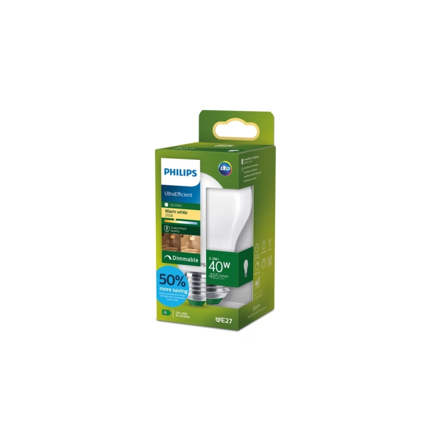 Hämardatav LED-pirn ULTRAEFFICIENT Philips A60 E27/2,3W/230V 2700K