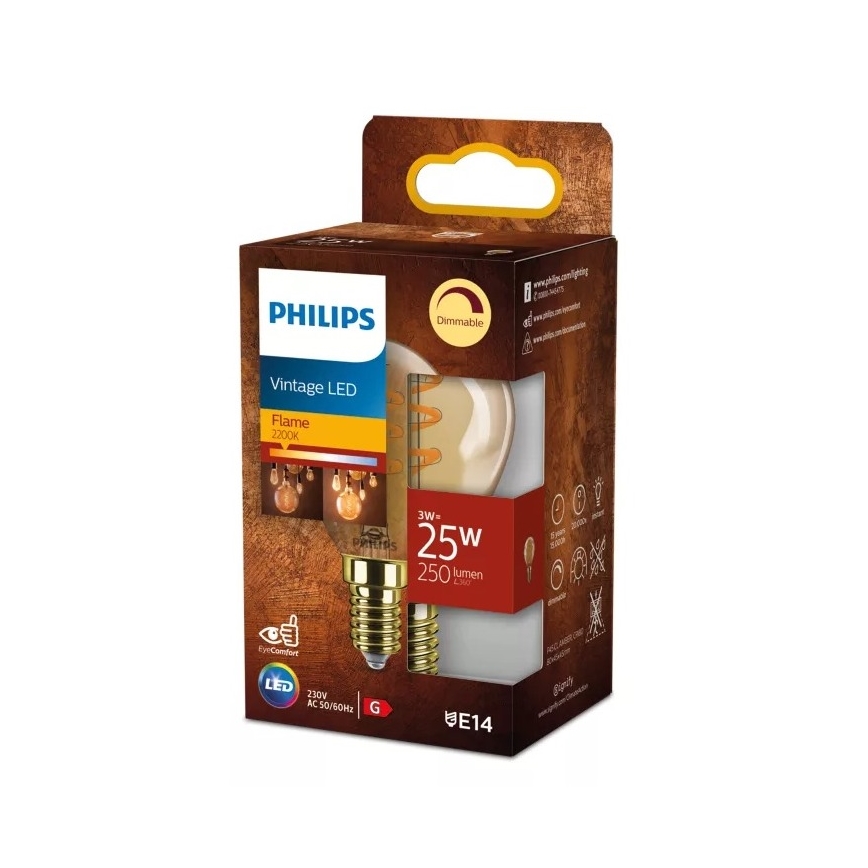 Hämardatav LED-pirn VINTAGE Philips P45 E14/3W/230V 2200K
