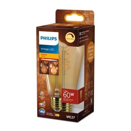 Hämardatav LED-pirn VINTAGE Philips ST64 E27/7,3W/230V 2200K CRI 90