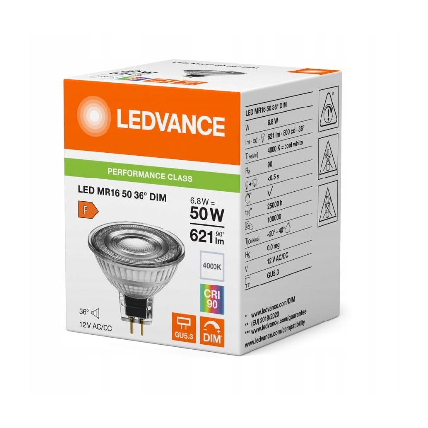 Hämardatav LED-reflektorpirn MR16 GU5,3/6,8W/12V 4000K 36° CRI 90 - Ledvance