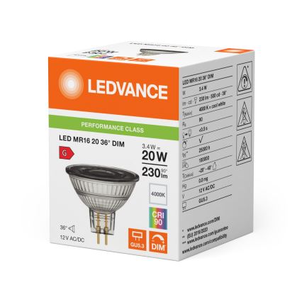 Hämardatav LED-reflektoripirn MR16 GU5,3/3,4W/12V 4000K 36° CRI 90 - Ledvance