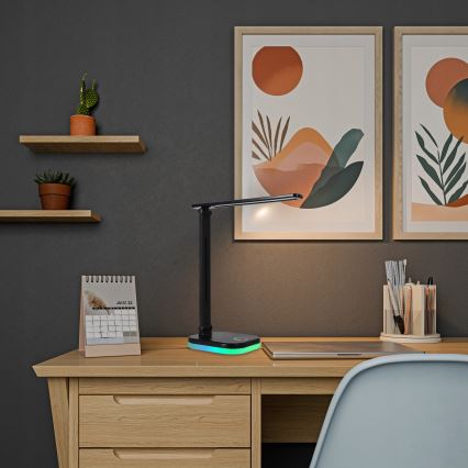 Hämardatav LED RGBW laualamp traadita laadimisega LED/7W/5V USB must