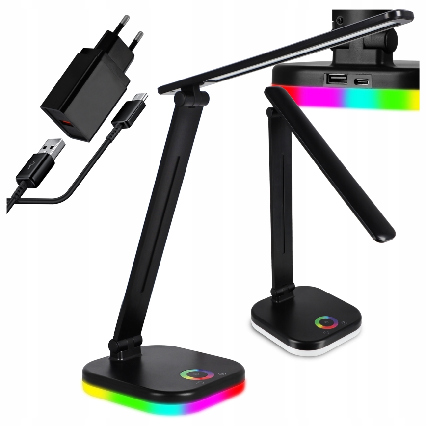 Hämardatav LED RGBW laualamp traadita laadimisega LED/7W/5V USB must