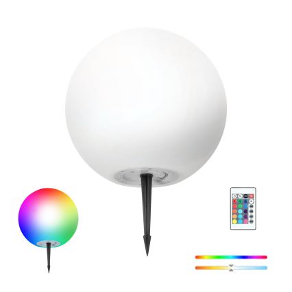 LED RGBW Hämardatav päikeseenergial töötav lamp GARDEN BALL LED/5W/3,7V 3000K IP54 2200 mAh läbimõõt 40 cm + kaugjuhtimispult