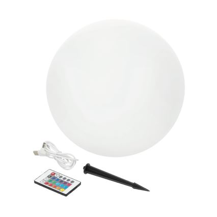 LED RGBW Hämardatav päikeseenergial töötav lamp GARDEN BALL LED/5W/3,7V 3000K IP54 2200 mAh läbimõõt 40 cm + kaugjuhtimispult