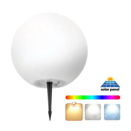 LED RGBW hämardatav päikeselamp GARDEN BALL LED/5W/3,7V 3000K IP54 2200 mAh läbimõõt 30 cm + kaugjuhtimispult