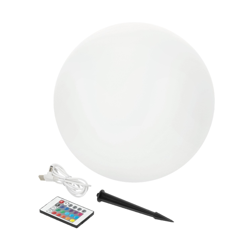 LED RGBW hämardatav päikeselamp GARDEN BALL LED/5W/3,7V 3000K IP54 2200 mAh läbimõõt 30 cm + kaugjuhtimispult