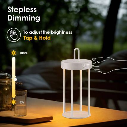 LED hämardatav välistingimustes kasutatav laetav puutetundlik laualamp GENTLE LED/1,5W/3,7V 3000 mAh IP44 valge