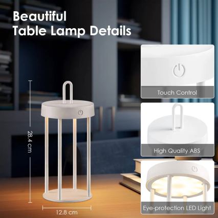 LED hämardatav välistingimustes kasutatav laetav puutetundlik laualamp GENTLE LED/1,5W/3,7V 3000 mAh IP44 valge