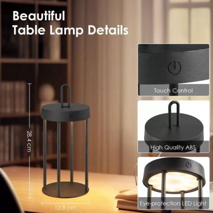 LED hämardatav välitingimustes laetav puutetundlik laualamp GENTLE LED/1,5W/3,7V 3000 mAh IP44 must