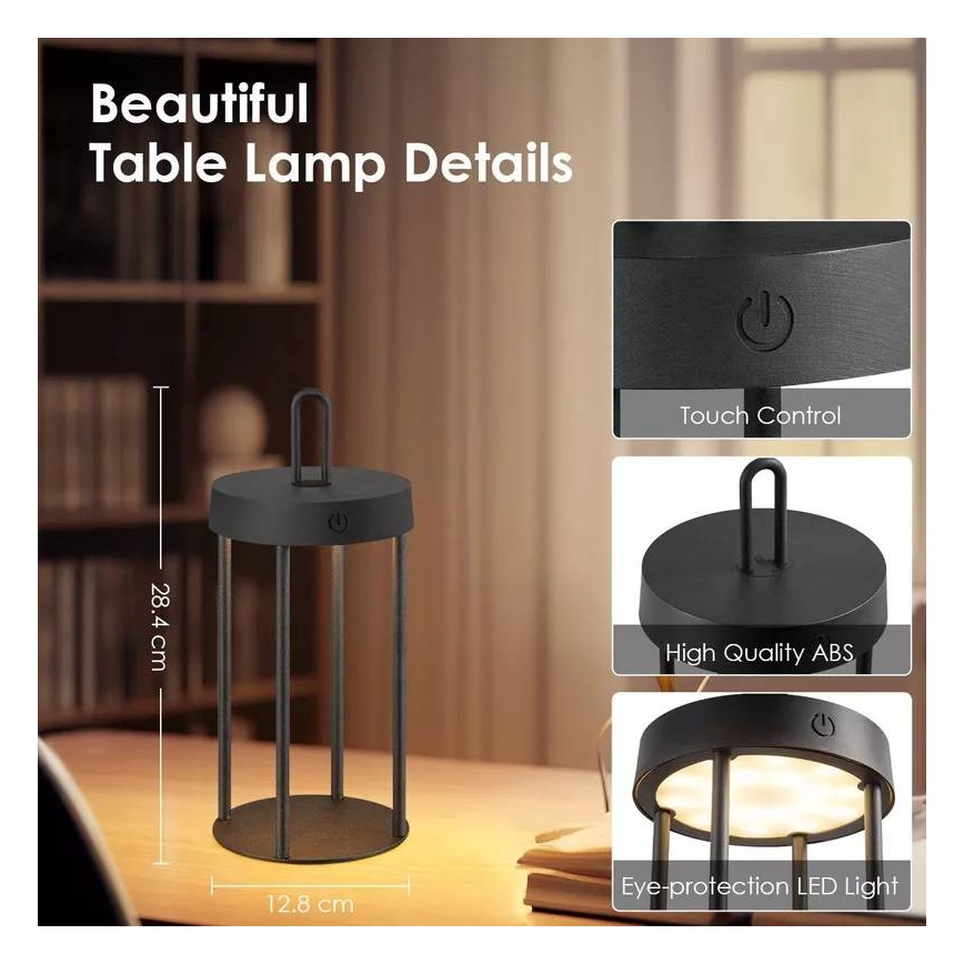 LED hämardatav välitingimustes laetav puutetundlik laualamp GENTLE LED/1,5W/3,7V 3000 mAh IP44 must