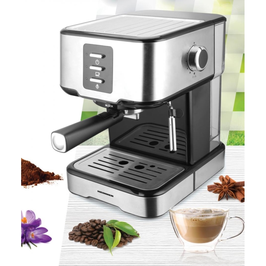 Heinner HEM-850IXBK - Portafilteriga espressomasin 850W/230V roostevaba teras/must
