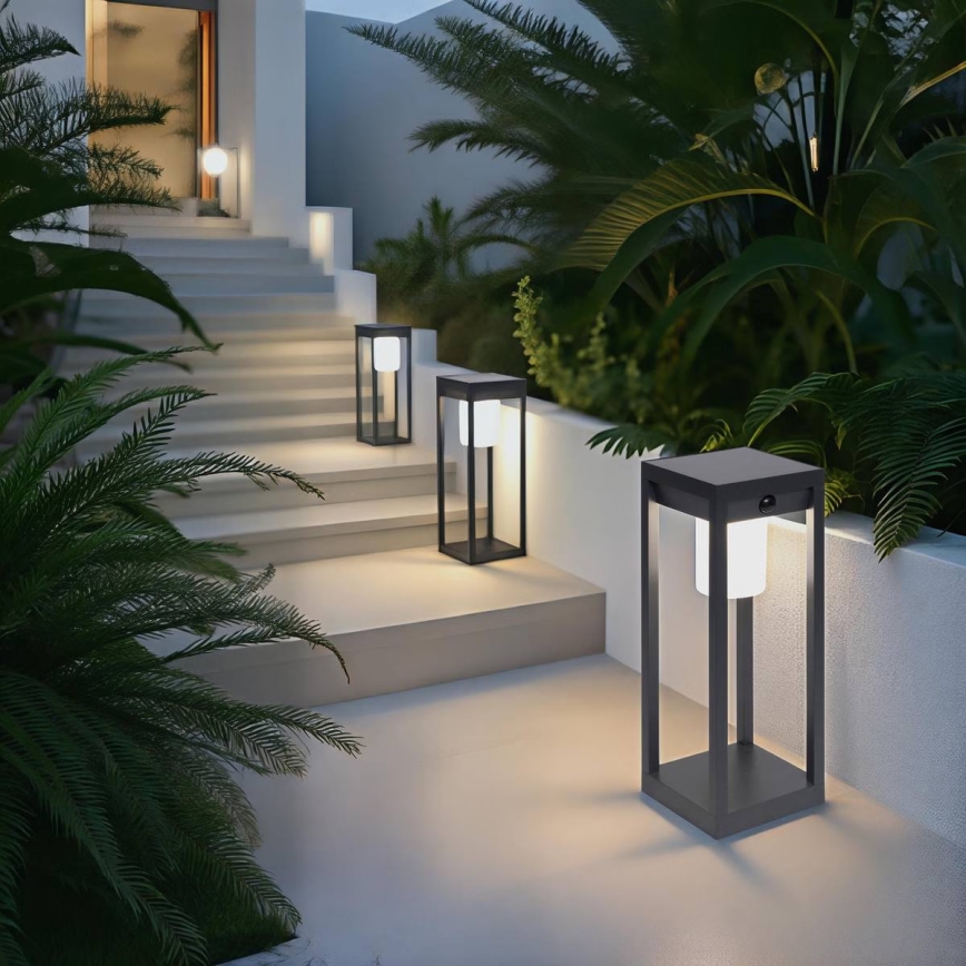 Hesperide - LED päikeselatern liikumisanduriga PIKY LED/3,7V 2600 mAh 40 cm IP65 antratsiit