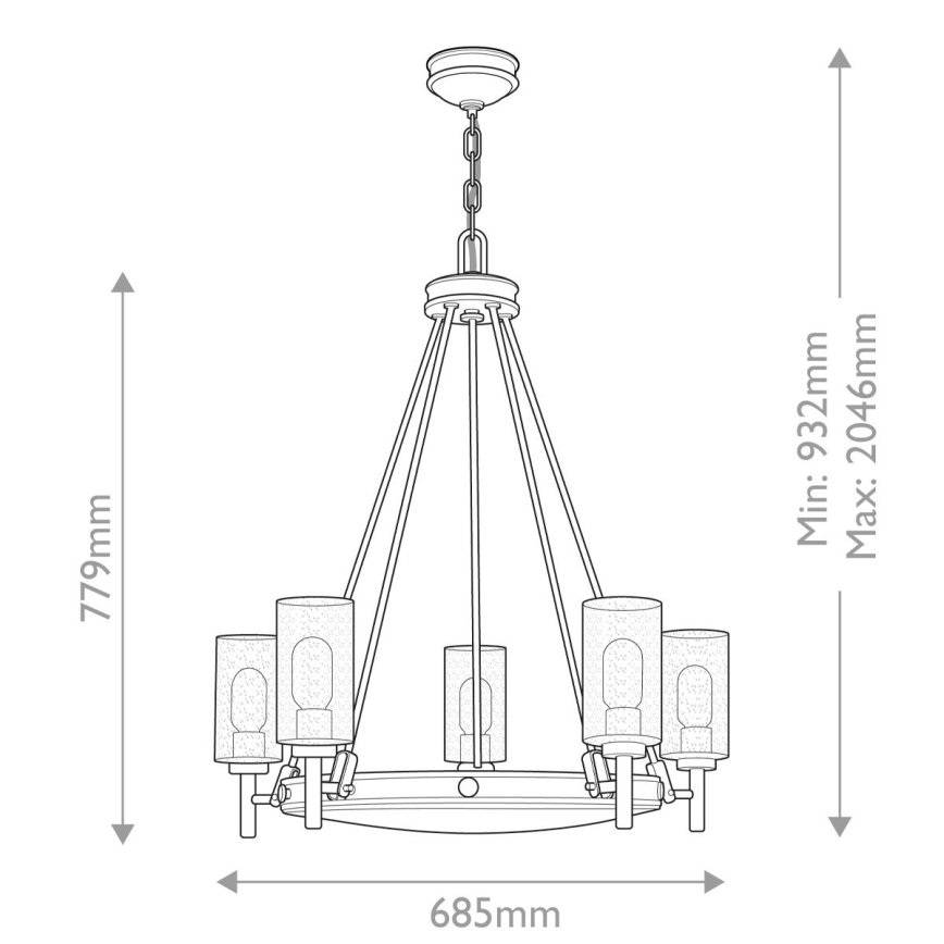Hinkley - ketiga ripplühter COLLIER 5xE27/40W/230V läbimõõt 68,5 cm must
