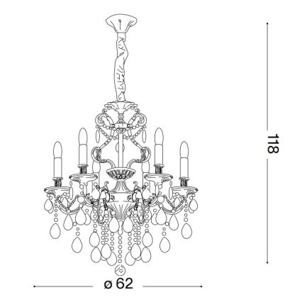 Ideal Lux - Kristall-lühter GIOCONDA 6xE14/40W/230V d. 62 cm kuldne