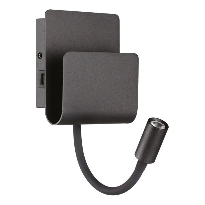 Ideal Lux - LED Kohtvalgusti seinale koos paindlik väike lamp PROBE LED/9,5W/230V USB CRI 90 must