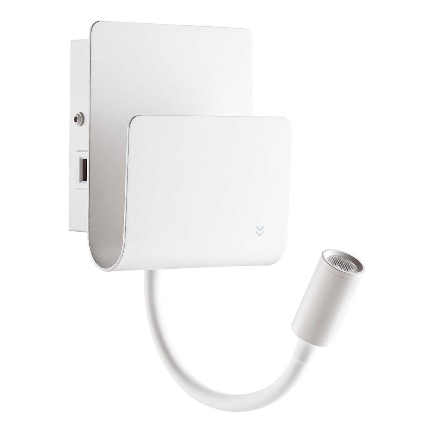 Ideal Lux - LED Kohtvalgusti seinale koos paindlik väike lamp PROBE LED/9,5W/230V USB CRI 90 valge