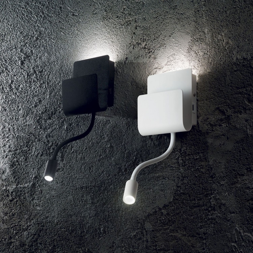 Ideal Lux - LED Kohtvalgusti seinale koos paindlik väike lamp PROBE LED/9,5W/230V USB CRI 90 must