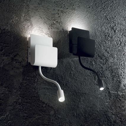 Ideal Lux - LED Kohtvalgusti seinale koos paindlik väike lamp PROBE LED/9,5W/230V USB CRI 90 valge