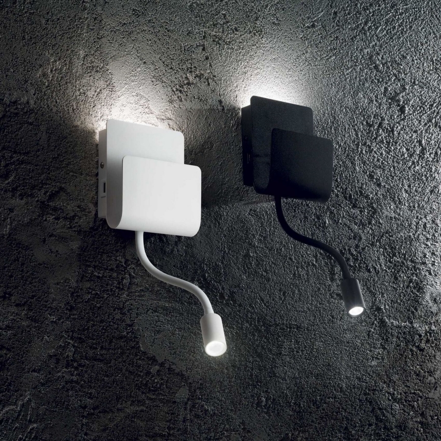 Ideal Lux - LED Kohtvalgusti seinale koos paindlik väike lamp PROBE LED/9,5W/230V USB CRI 90 valge