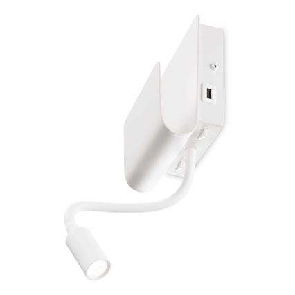 Ideal Lux - LED Kohtvalgusti seinale koos paindlik väike lamp PROBE LED/9,5W/230V USB CRI 90 valge