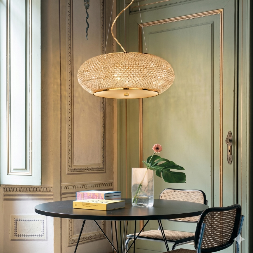 Ideal Lux - LED-kristalllühter kaablil PASHA 14xE14/40W/230V, läbimõõt 65 cm, kuldne