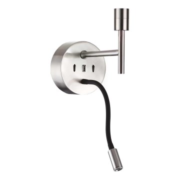 Ideal Lux - LED Paindlik lamp kinnitusega KOMPLEKT UP 1xE27/42W + LED/3W/230V CRI 90 USB läikiv kroom